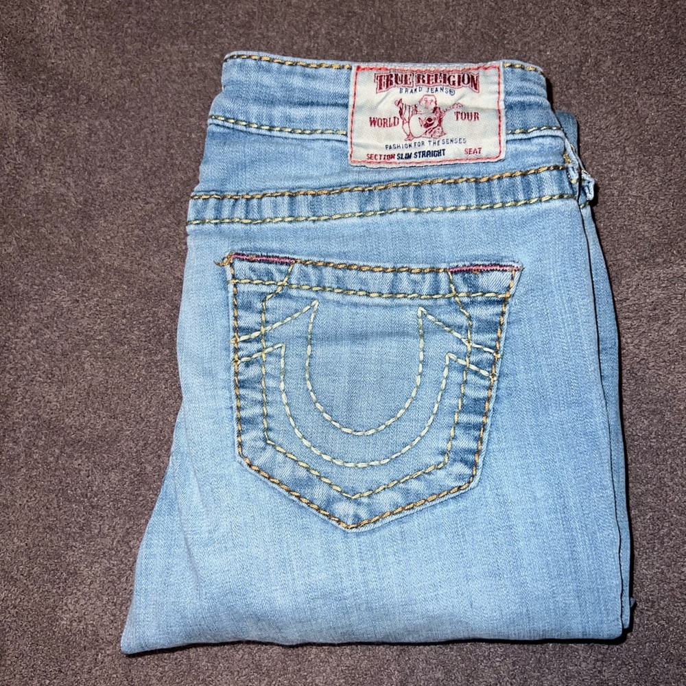 True Religion Women's Light Blue Straight Leg Jeans